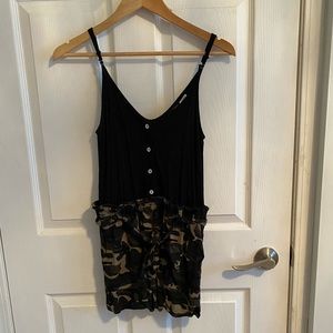 Camp & black button up romper!
